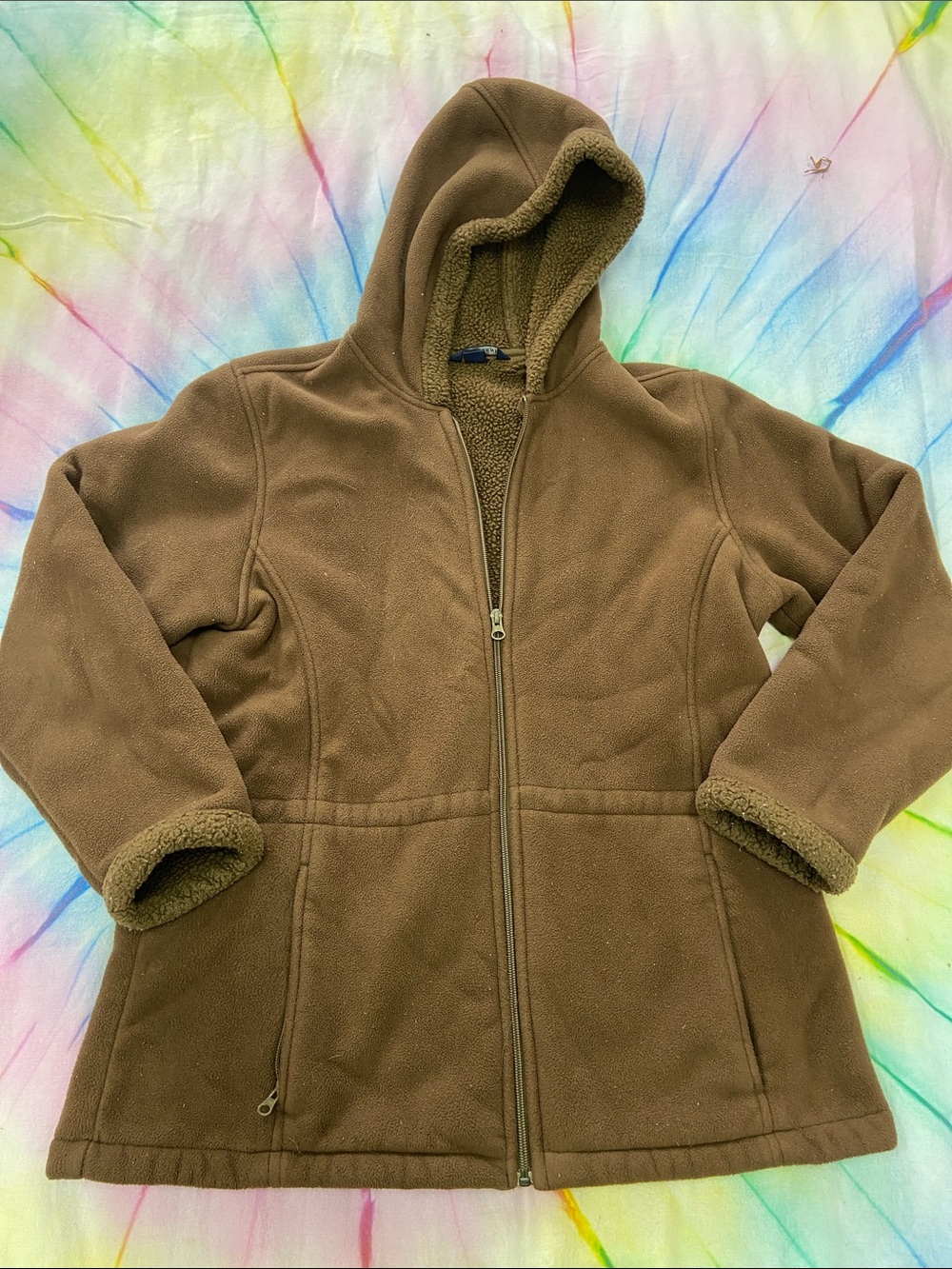 Lands' End Brown Hooded Fleece Jacket